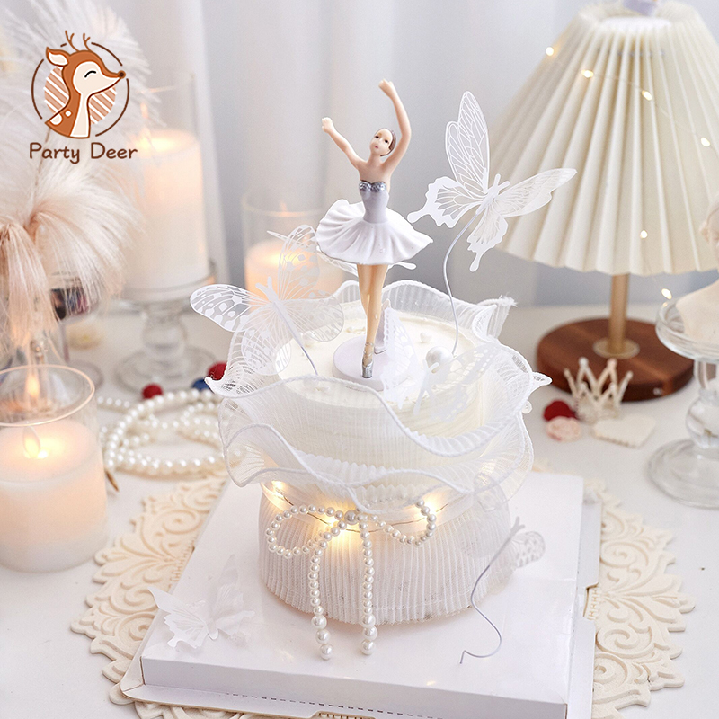 Cake Decorating Turntable - จานเสียงหมุน Ballerina Figurine เค้ก Decor สำหรับผู้หญิงหญิงสาววันเกิด