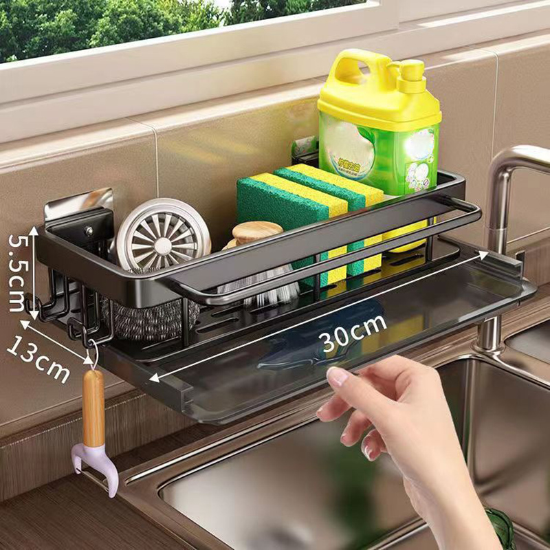 Kitchen Gadgets Needed - 1 ชิ้นมัลติฟังก์ชั่ติดผนังท่อระบายน้ําชั้นวางห้องครัวหมัดฟรีชั้นวางเศษเครื่องเทศชั้นวางอ่างล้างจานชั้นเก็บอุปกรณ์ครัว