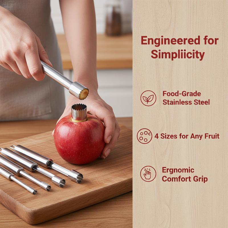 Kitchen Home Gadgets - ที่คว้านเมล็ดผลไม้ 4 ชิ้น อุปกรณ์ครัว สแตนเลส เครื่องมือทำครัว