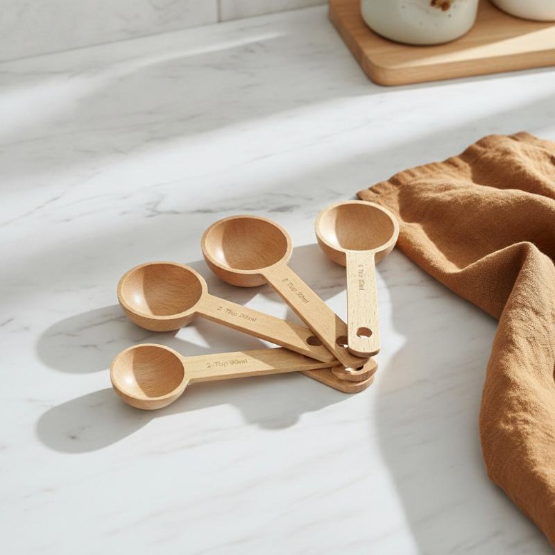 Kitchen Gadgets For Gifts - ช้อนตวงไม้ 7.5-45 มล. แบบพกพา ทำจากไม้บีชและวอลนัท เป็นมิตรกับสิ่งแวดล้อม
