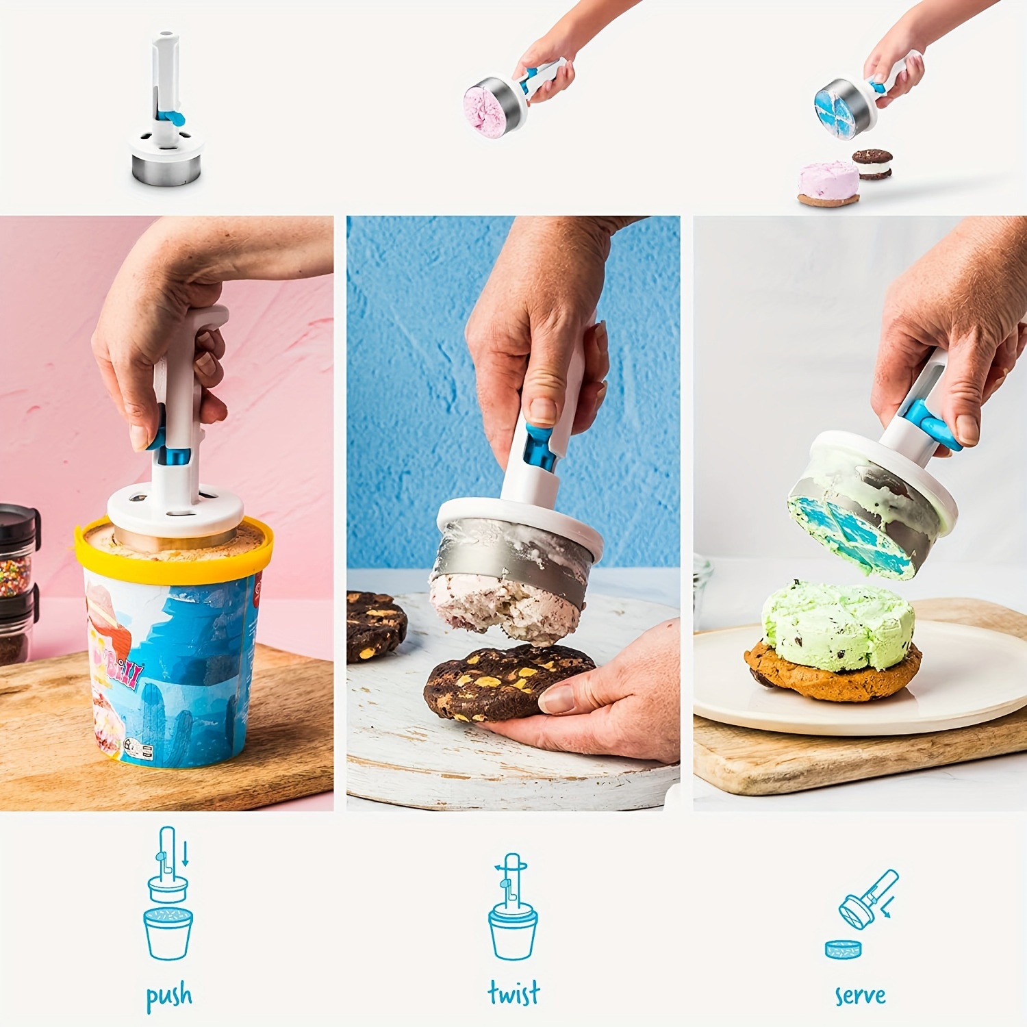 Kitchen Gadgets Essential - ที่ตักไอศกรีมตามหลักสรีรศาสตร์ - การออกแบบพลาสติกที่พลิกง่าย เหมาะสําหรับแซนวิชแสนอร่อยและขนมปาร์ตี้ อุปกรณ์ครัวที่จําเป็น