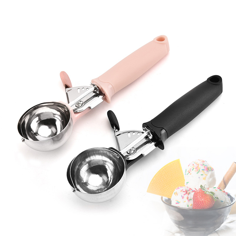 Kitchen Gadgets Needed - สแตนเลสสตีลไอศกรีม Scooper Multifunctional Pressable ช้อนผลไม้ Dual-Purpose