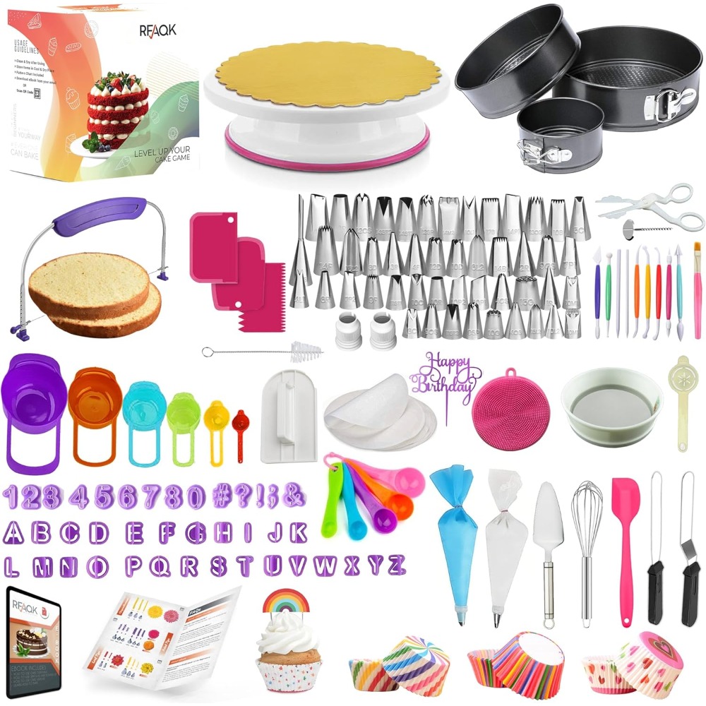 Cake Decorating Turntable - อุปกรณ์ตกแต่งเค้กชุดตกแต่งเค้กพร้อมกระทะเค้กสปริง 3 ชุดชุดเค้กหมุนแผ่นเสียงเครื่องมือตกแต่งเค้ก