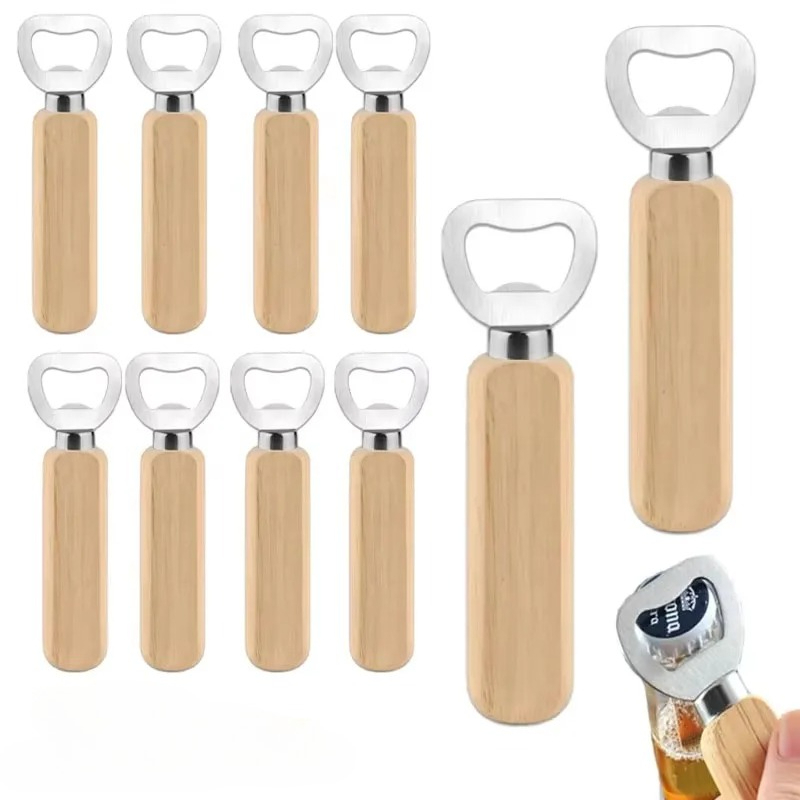 Kitchen Gadgets For Gifts - ที่เปิดขวดสแตนเลสแบบไม้ สำหรับใช้ในบ้าน ครัว บาร์ ร้านอาหาร งานปาร์ตี้