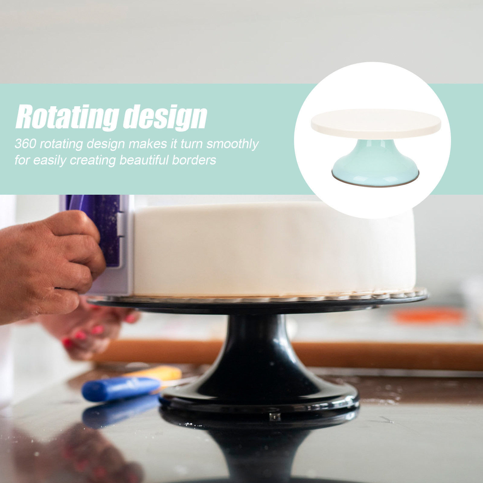 Cake Decorating Turntable - แท่นหมุนเค้กแบบแมนนวลพร้อมฐานกันลื่น ดีไซน์หมุนได้ 360 องศาสำหรับตกแต่งเค้ก ใช้งานได้ทั้งมือซ้ายและมือขวา