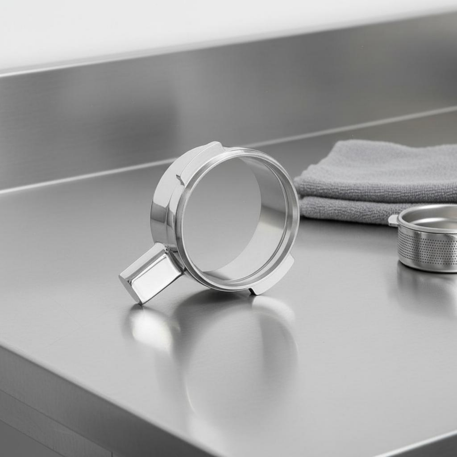 Stainless Steel Strainer - หัวพอร์ตาฟิลเตอร์แบบไม่มีฐาน ขัดเงาอย่างประณีต หัวพอร์ตาฟิลเตอร์แบบไม่มีฝาปิด ที่วางกรองเอสเพรสโซ ดีไซน์ถอดประกอบได้