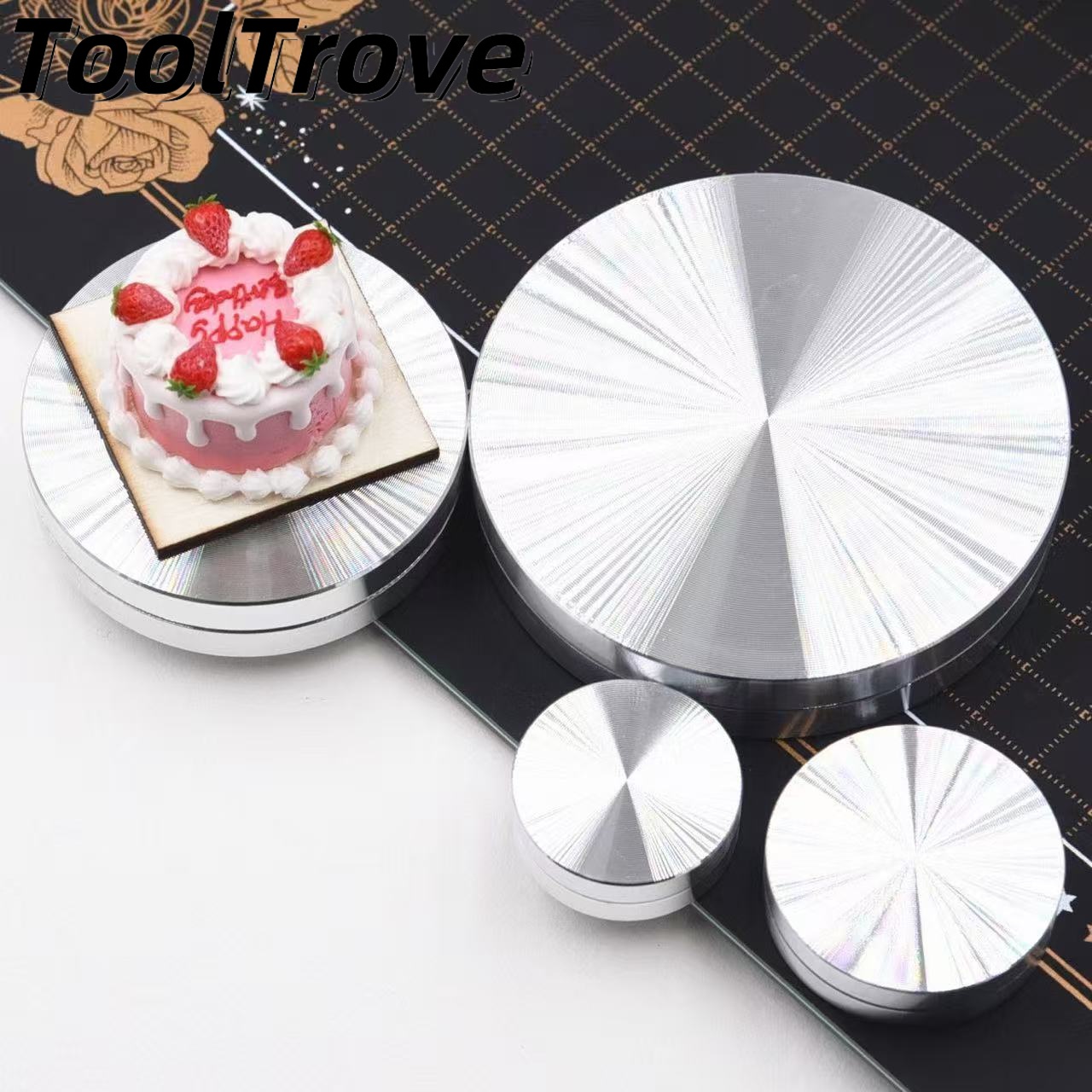 Cake Decorating Turntable - แท่นหมุนอลูมิเนียมขนาดเล็กสำหรับดินเบา - แท่นหมุนสำหรับปั้น งานฝีมือ DIY และอุปกรณ์ช่วยตกแต่งเค้ก