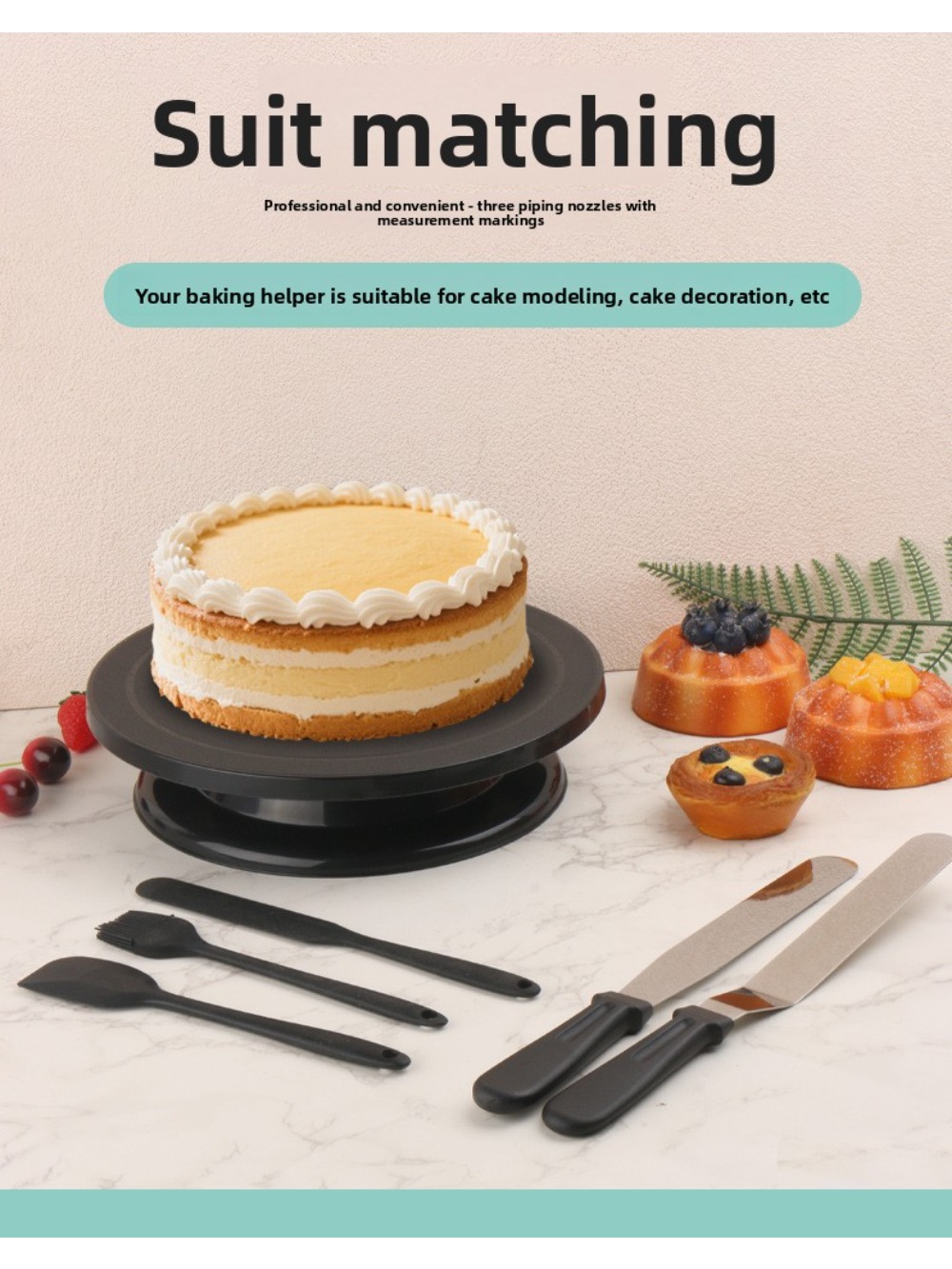 ชุดจานหมุนเค้กพลาสติกพร้อมไม้พ - Cake Decorating Turntable บทวิจารณ์และราคา