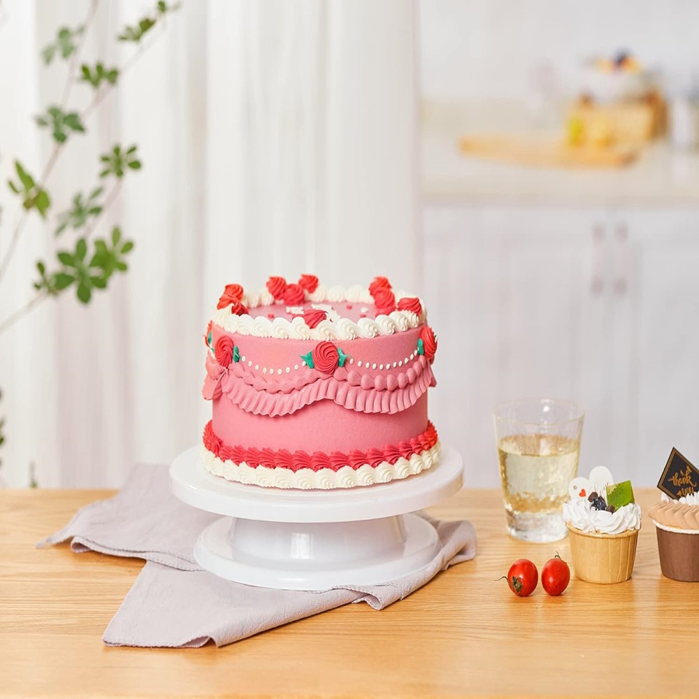 ชุดจานหมุนเค้กพลาสติกพร้อมไม้พ - Cake Decorating Turntable บทวิจารณ์และราคา